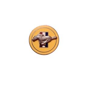 Ford Mustang Pony Tri-Bar Round Yellow Enamel Lapel Hat Pin Silver Tone Emblem